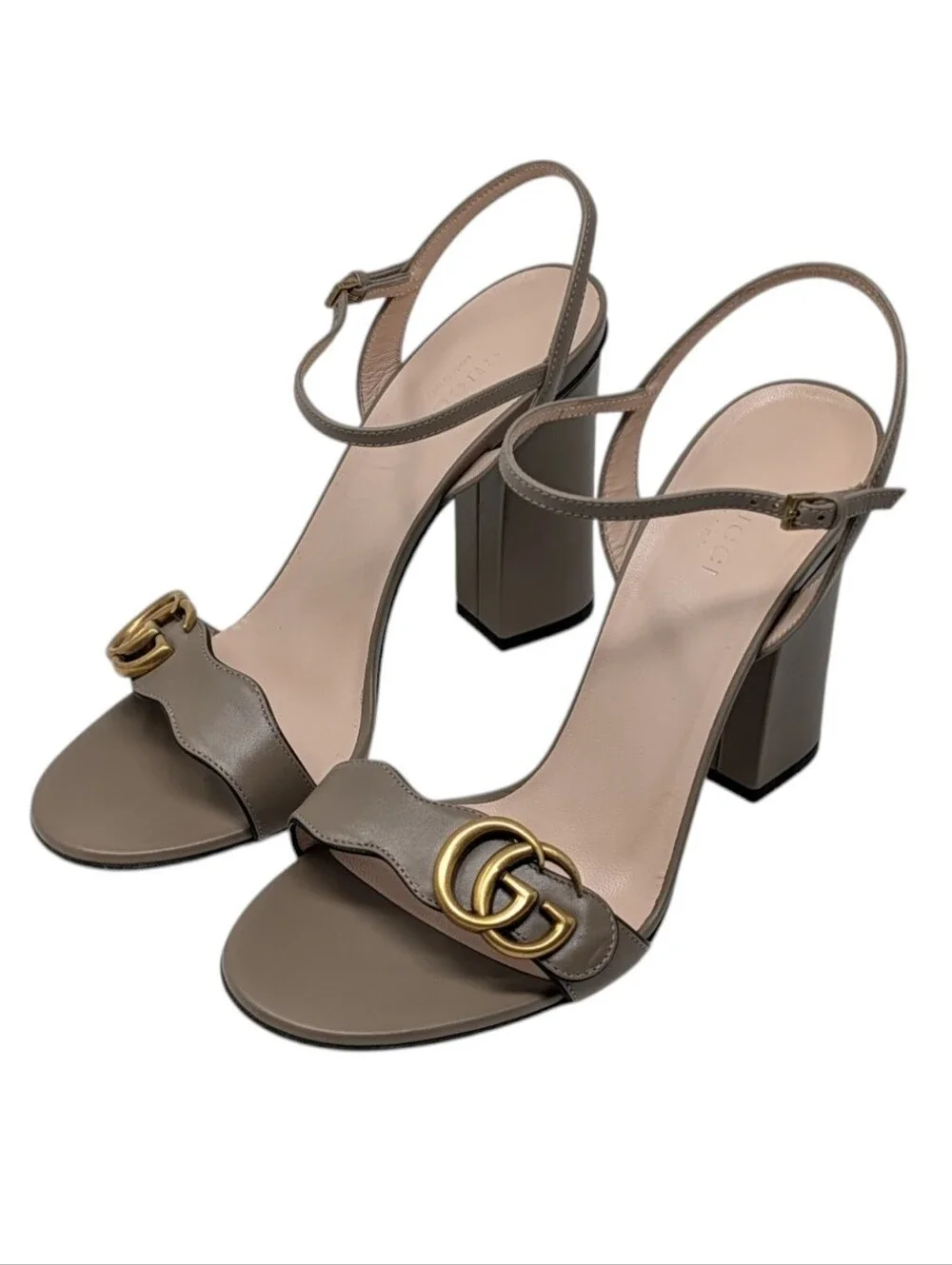 Gucci Marmont Taupe Scalloped Block Heeled Dress Up Sandal Size EU 39